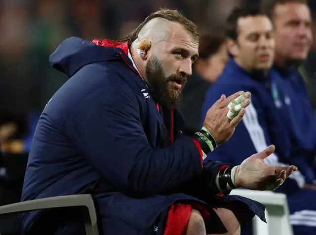 Joe Marler sits on the bench