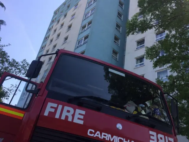 Fire engine at St Austell's Park House