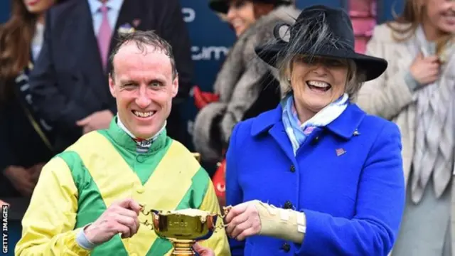 Jessica Harrington with jockey Robbie Power after Cheltenham Gold Cup win