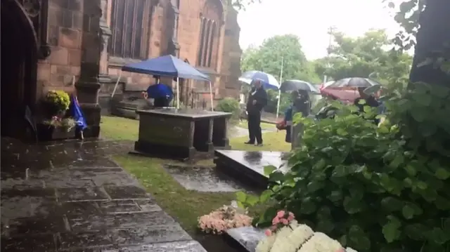 Crowd outside church