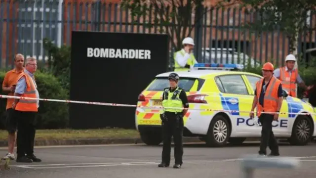 Emergency services at site after collapse near Bombardier factory