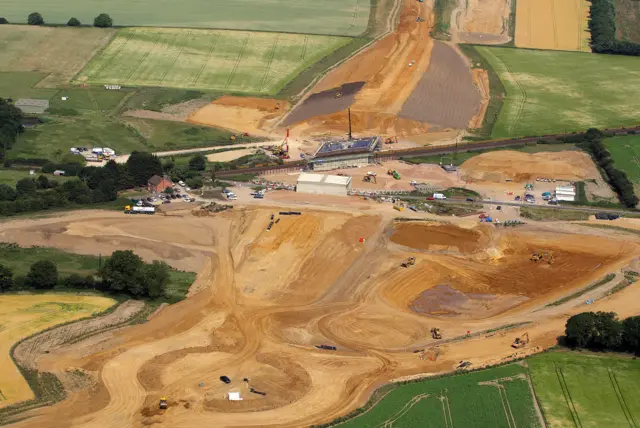 Aerial view of work on NDR at Rackheath Road