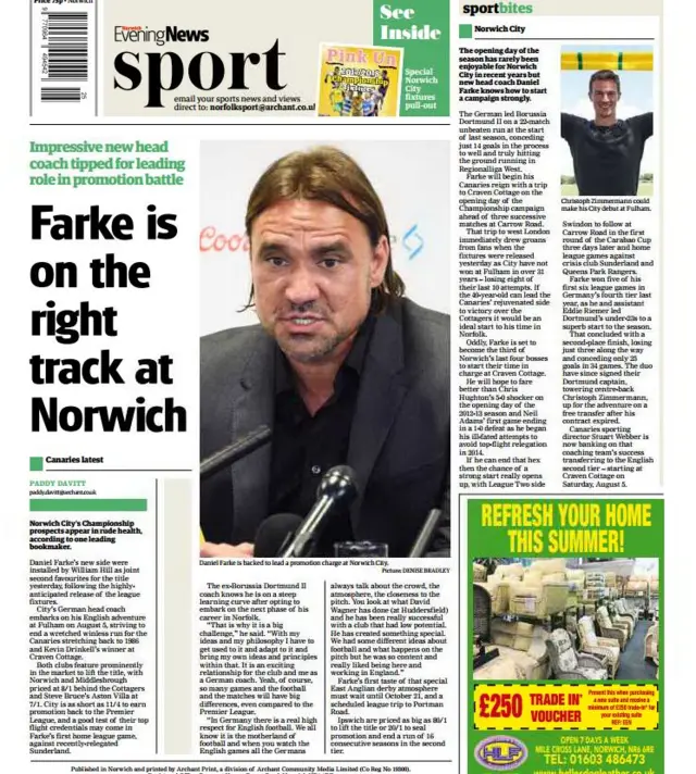 Back page of Norwich Evening News