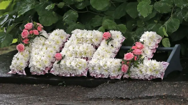 A floral tribute at the funeral of Nell Jones