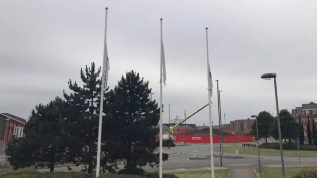 Flags at half-mast at Morrisons