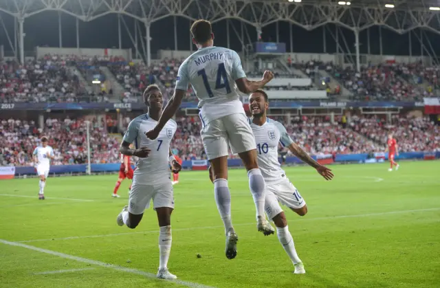 Jacob Murphy scores England's second goal of the night