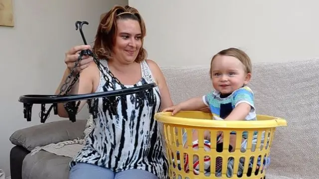 Mum Natalie Crosby with baby Oscar Thompstone