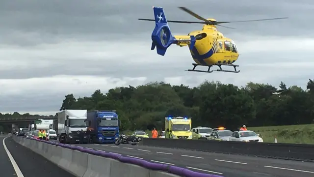 Air ambulance leaving scene of crash