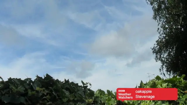 Light cloud in otherwise blue skies in Stevenage.