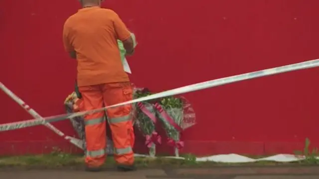 Flowers in Crewe at crane collapse site