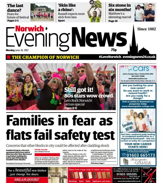 Norwich Evening News front page