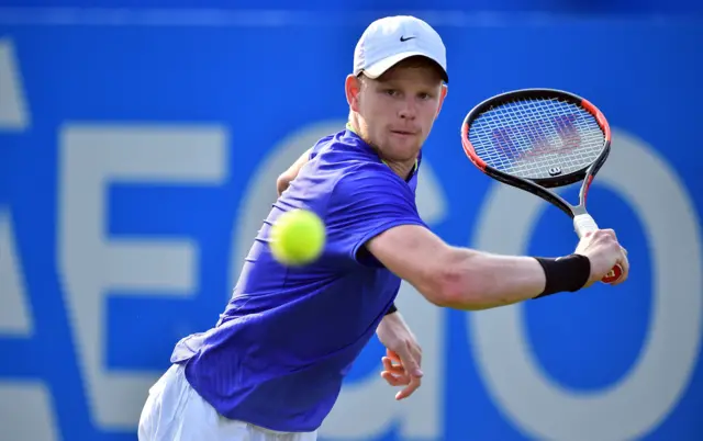 Kyle Edmund in action v Denis Shapovalov at Queens