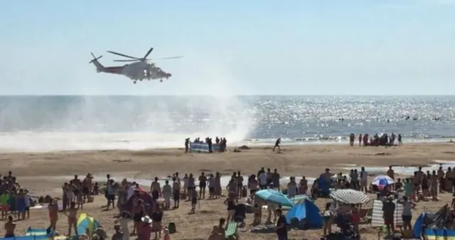 Coast guard helicopter at Camber Sands