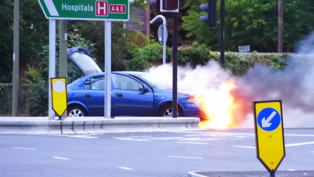 Car fire on Cutteslowe Roundabout