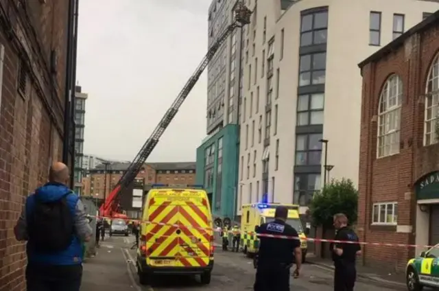 Scene on the Wicker in Sheffield where a fire hit a block of flats