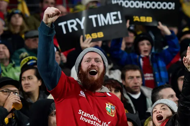 Fans celebrate possible try