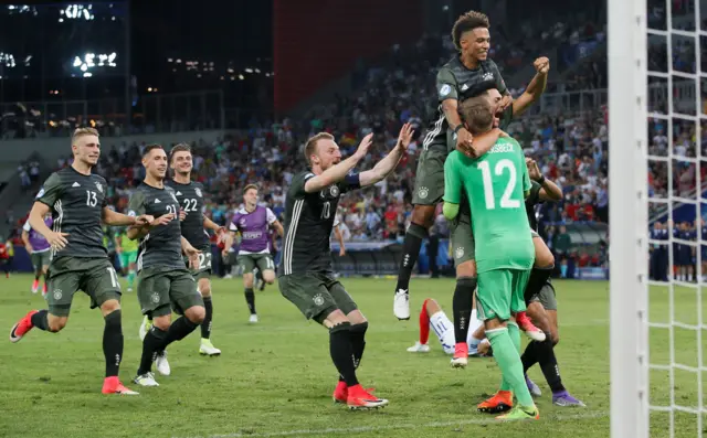 Germany celebrate beating England on penalties