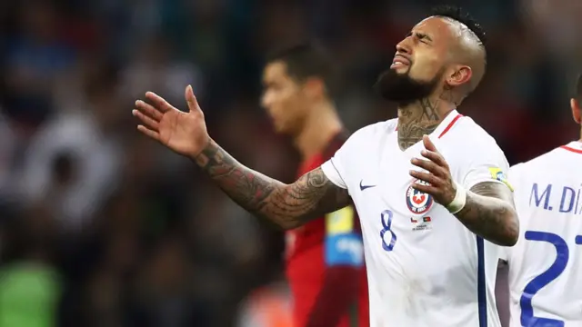 Arturo Vidal of Chile reacts