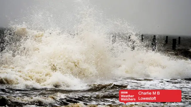 Waves crashing in Lowestoft.