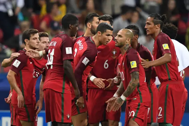 Portugal players pre-extra time