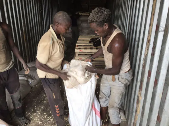 Maize from Ethiopia being unloaded in Kenya