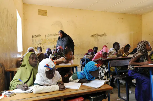 Students do work in a classroom in Gao, in the north of Mali,