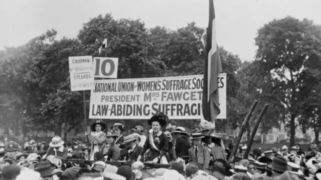 Dame Millicent Fawcett addressing a meeting in Hyde Park - circa 1913 - as president of the National Union of Women's Suffrage Societies