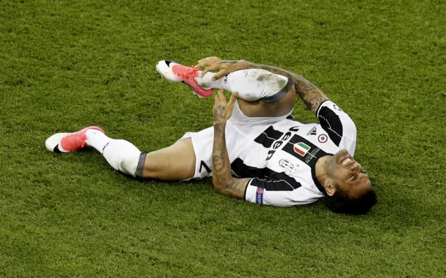 Dani Alves on the floor after sustaining an injury