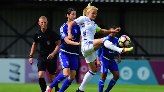 Abbey-Leigh Stringer of Birmingham City Ladies tackles Katie Chapman of Chelsea Ladies