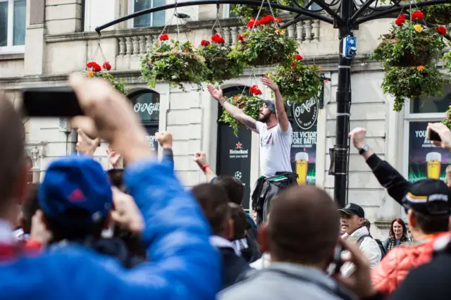 Football fans in Cardiff