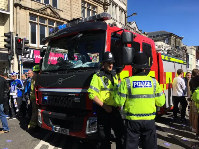 Fire engine in city centre