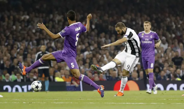 Gonzalo Higuain shoots at goal