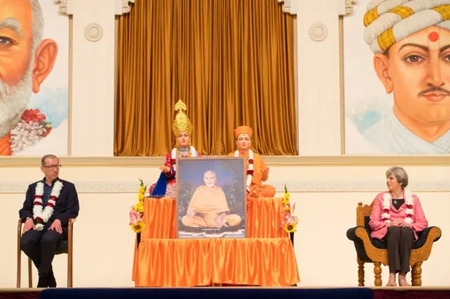 Philip and Theresa May at Hindu temple