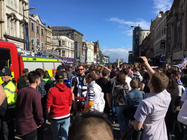 Fire engine in city centre