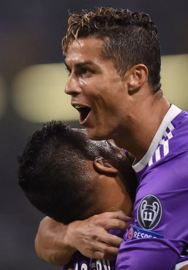 Cristiano Ronaldo celebrates scoring the opening goal against Juventus