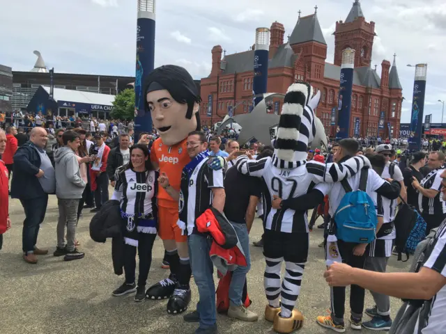 Buffon the mascot with fans