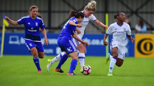 Rachel Williams of Birmingham City Ladies and Millie Bright of Chelsea Ladies