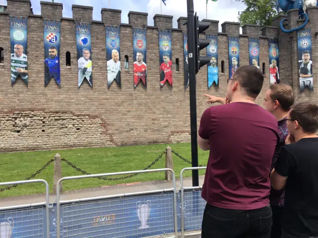 Fans looking at Cardiff Castle