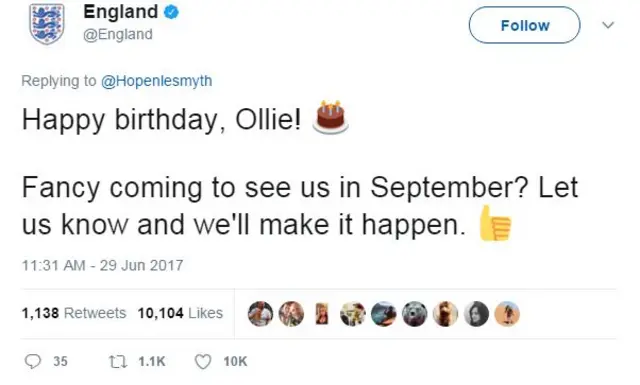 England Football Team tweet