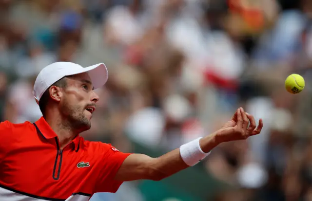 Spain's Roberto Bautista Agut prepares to serve