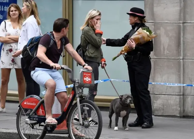 Woman and police officer