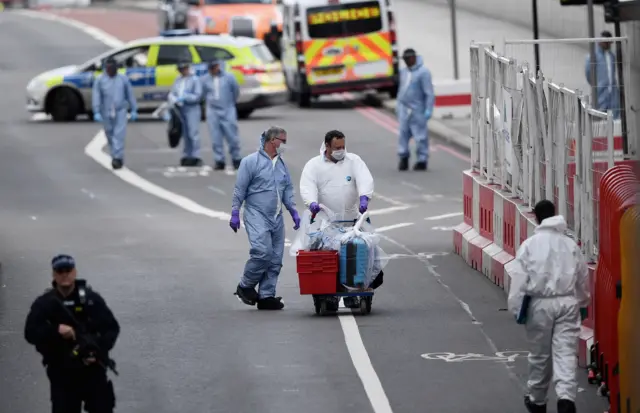 Forensics officers working on London Bridge