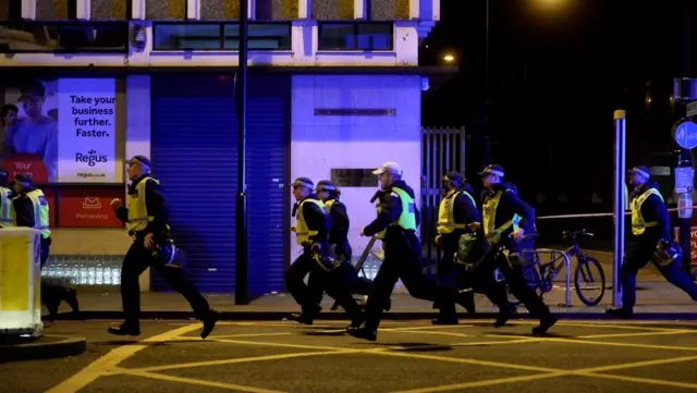 Police at the scene of the attack on London Bridge