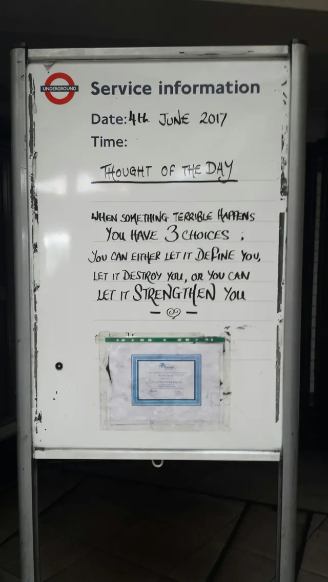 Sign at Tooting underground station calling for resilience