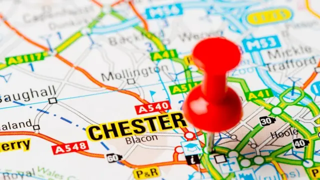 Map of Cheshire with pin stuck in