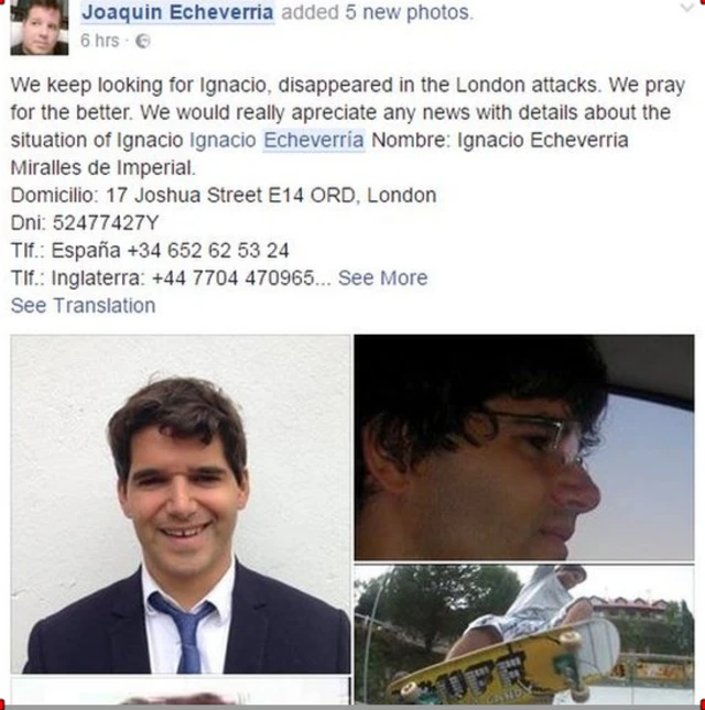 Joaquín Echeverría post on Facebook about missing Ignacio