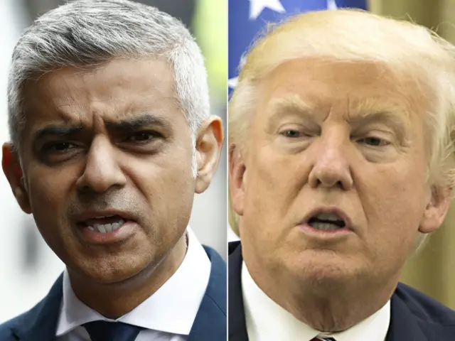 Combination of pictures shows London Mayor Sadiq Khan and US President Donald Trump