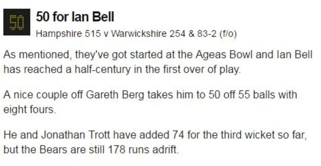 Scorecard on BBC website