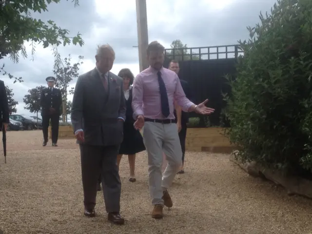 Prince Charles with Jimmy Doherty shortly after arrival at Jimmy's Farm