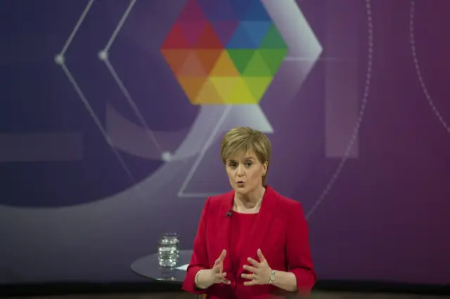 First Minister Nicola Sturgeon speaking at a BBC Question Time debate in Edinburgh